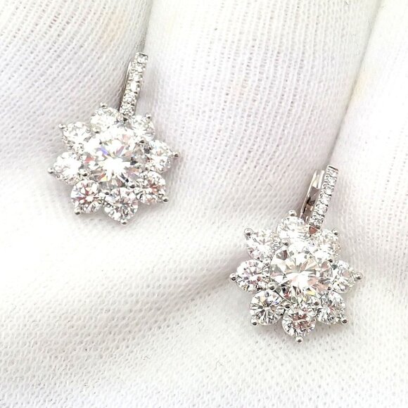 Authentic! T Foster & Co Platinum Flower 4.84ctw Diamond Stud Halo Earrings GIA - Picture 8 of 12